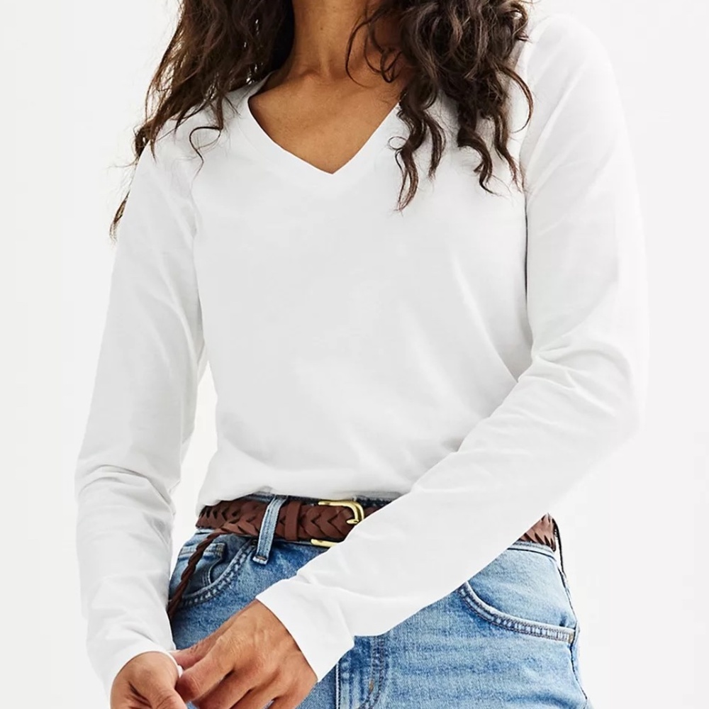 Women's Sonoma Goods For Life® Everyday V-Neck Long Sleeve Tee-White Size L